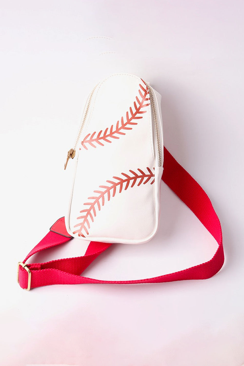 Baseball Pattern PU Leather Zipped Sling Bag