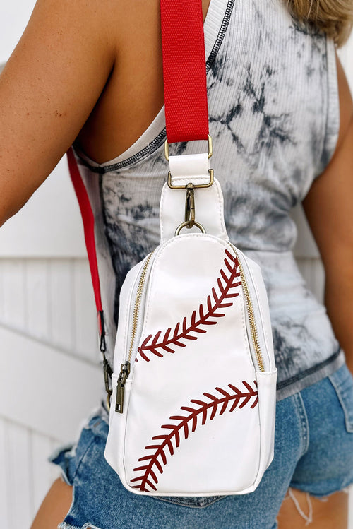 Baseball Pattern PU Leather Zipped Sling Bag
